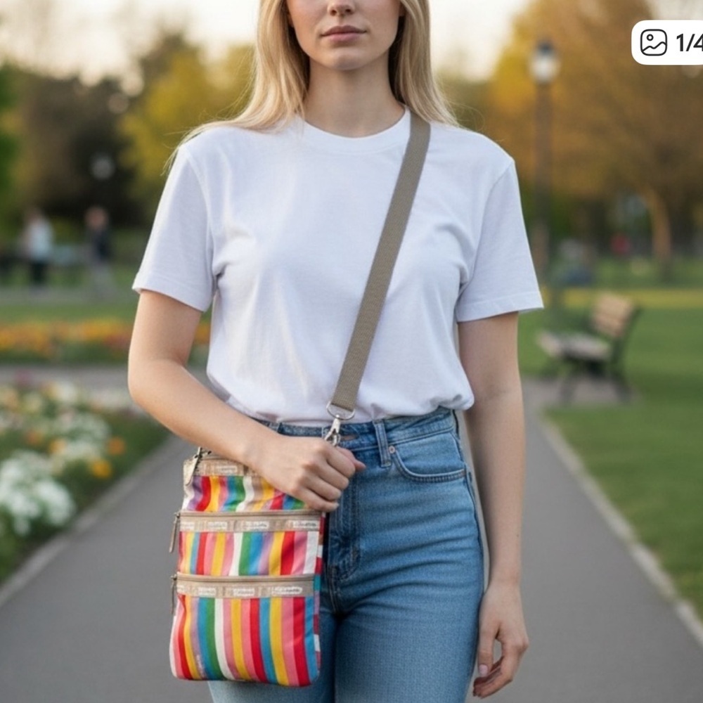Lesportsac Rainbow Stripe Mini Crossbody in Red, Pink, Yellow, Blue